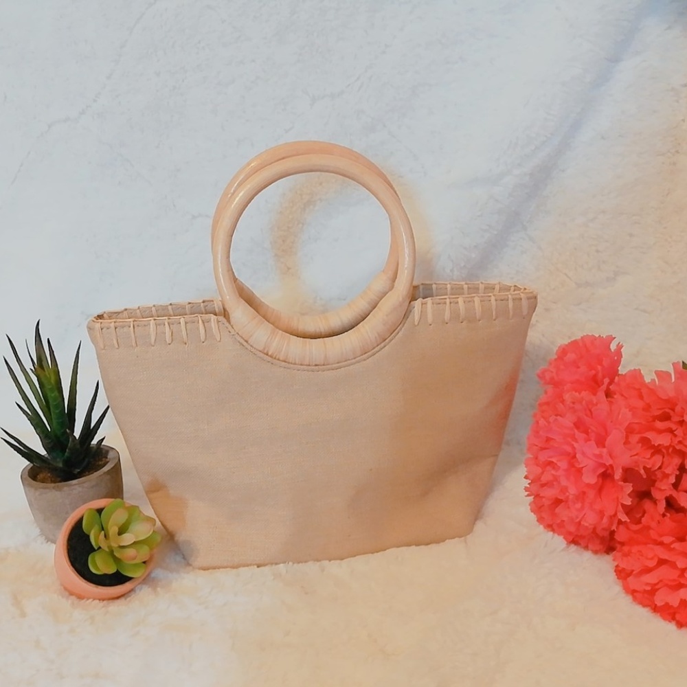 Fossil Vintage Canvas Wood Handle Summer Bag